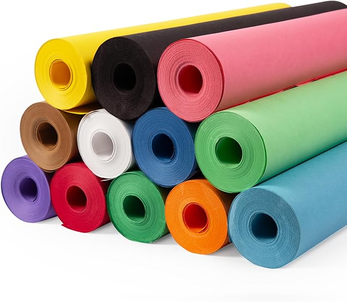 Multi-Color Construction Paper Set 18" x 100 ft – 12 Colors, Made in USA – Bulletin Board Paper for Classrooms, School & Arts Crafts