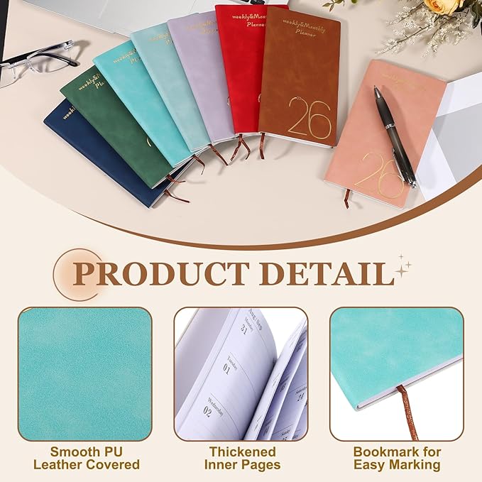 PATIKIL 2026 Planner Notebook, A6 64 Sheets Undated to Do List Daily Weekly Monthly Goals Tracker Pocket Notebook for Office Home Study Work Time Management Fitness Habit, Cyan