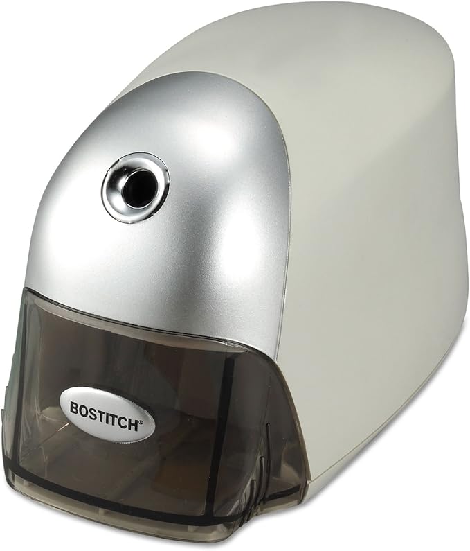 Bostitch Office QuietSharp Electric Pencil Sharpener, Heavy Duty Classroom or Office Use, Size Selector with 6 Different Sizes, Gold/Chrome