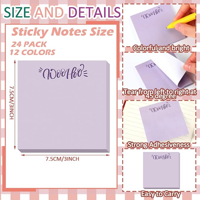 Yinder 24 Pcs Inspirational Sticky Notes Cute Motivational Sticky Notes Pad End of Year Employee Appreciation Gifts Bulk for Teacher Nurse Coworkers Office Supplies 3 x 3'' (Thank You,Macaroon)