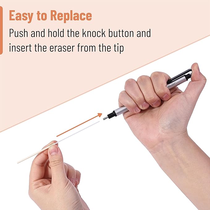 Mr. Pen- Pen Style Eraser Set, 2 Pack, Square & Round Tip, Precision Pencil Erasers, Retractable Silver Eraser Pens for Drawing, Sketching, Detail Correction, Office & School Supplies