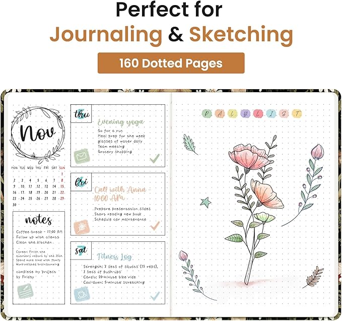 Taja Pretty Dotted Journal for Women, Aesthetic Cute Hardcover Leather Journal for Writing, A5 Journaling Notebook for Work & Sketch, Perfect for Office School Home, 160 Pages, Mushroom
