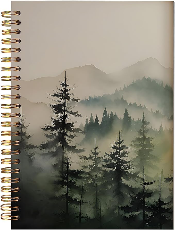 Nature Misty Forest Spiral Notebook, Rustic Pine Tree Journal, Green Forest Landscape Journal for Women, Nature Lovers Gifts for Women Notebook 5.5x8.3 Inch-392