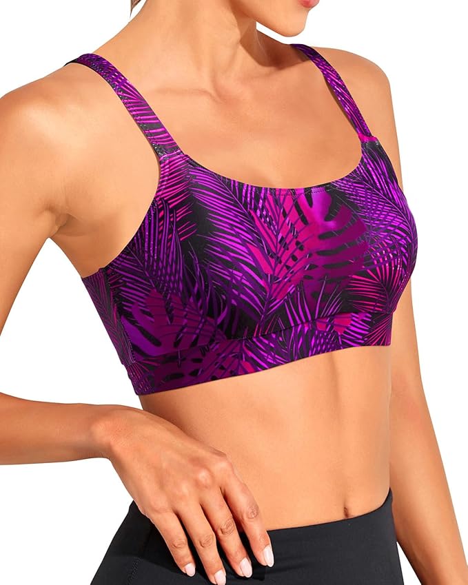 Tempt Me Women Sports Bra Bikini Tops Scoop Neck Bathing Suits Top Padded Swim Crop Tops Only