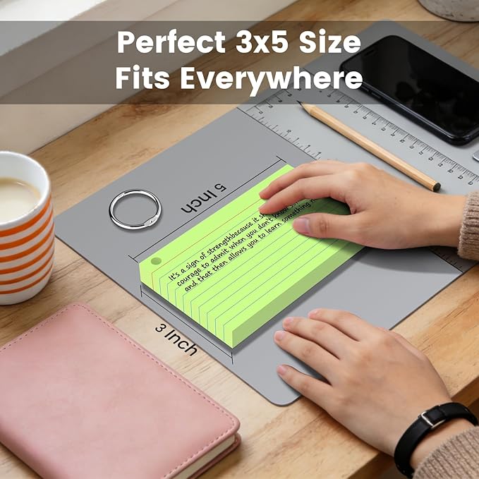 300 Count Index Cards 3 x 5 Inch Green Flash Cards with Ring, Heavy Flashcards College Ruled Home Organization, Durable Study To Do List Note Cards with Ruled Lines for Office & School Supplies