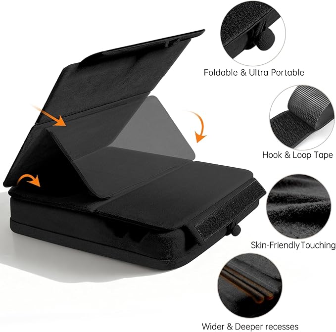Tablet Pillow Stand with Storage, Foldable iPad Holder for Lep, Bed, Sofa, and Desk - Soft Pad Dock with Pocket and Stylus Mount Compatible with 4-13" iPad Pro/Air/Mini, Galaxy Tab, Kindle