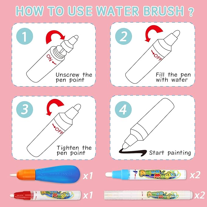 Water Doodle Mat- Kids Painting Writing Doodle Board Toy - Color Drawing Mat Bring Magic Pens Educational Toys for Age 2 3 4 5 6 7 8 9 Year Old Girls Boys Toddler Present