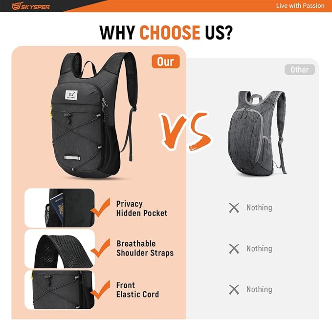SKYSPER Foldable Hiking Backpack - 10L/15L Small Lightweight Daypack Breathable Travel Backpacks