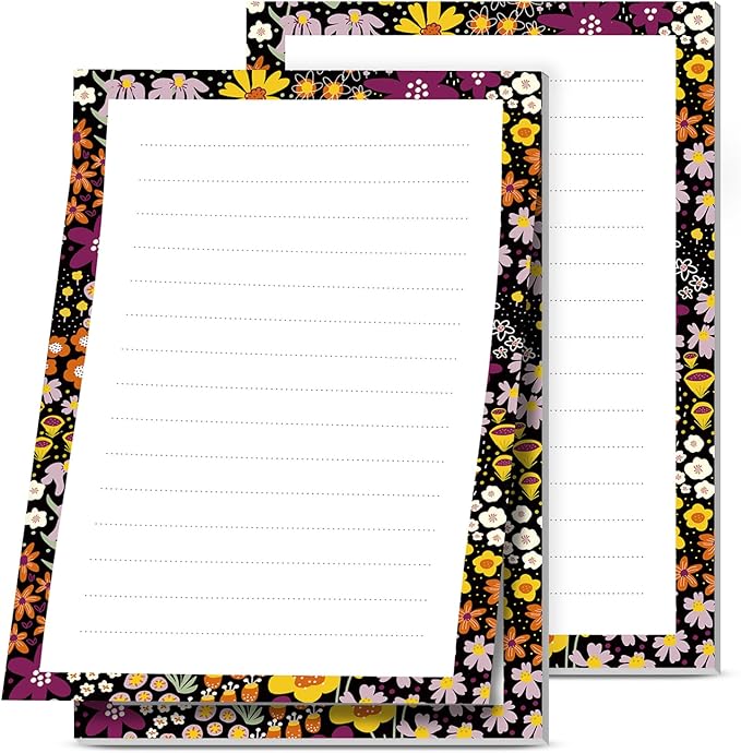2 Pack Lined Sticky Notes 4x6 in, Cute Self-Stick Notepads with Lines, Large Memo Pads Strong Adhesive for Office, Home Cute Boho Small Flowers
