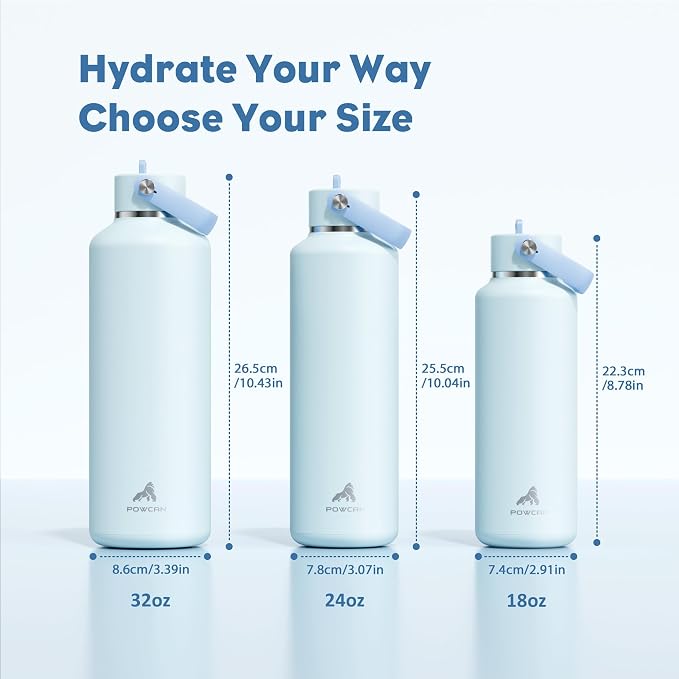 POWCAN 18 oz Insulated Water Bottle: Leakproof, Keep Cold 24H, BPA-Free, Top Handle, Stainless Steel Water Bottle with Straw for Travel, School, Outdoors, Camping, Sport, Gift for Kids (Sea Breeze)