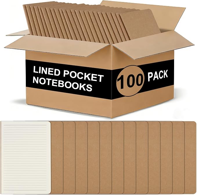 ZCZN 100 Pack Kraft Pocket Notebooks Bulk, 3.5 X 5.5 Inches Lined Paper Journaling Notebooks, 30 Sheets/60 Pages, Mini Journal Notebooks for Work, Writing, Traveler Memo Notepad(Kraft Cover)