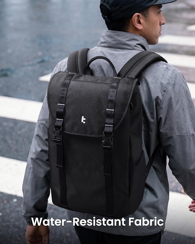 tomtoc Flap Laptop Backpack, Lightweight, Water-Resistant Casual Daypack, Durable Work-pack, Vintage Classic Rucksack for 13-16 Inch Laptop, perfect for Campus, Street, 22L