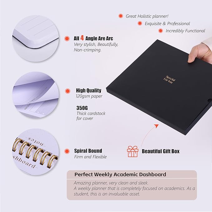 Weekly Academic Planner for Student - 54 Weeks Spiral Dashboard Desk Pad Is The Perfect Organizer for Managing Your School & Personal Life - Study Planner for Year Productivity