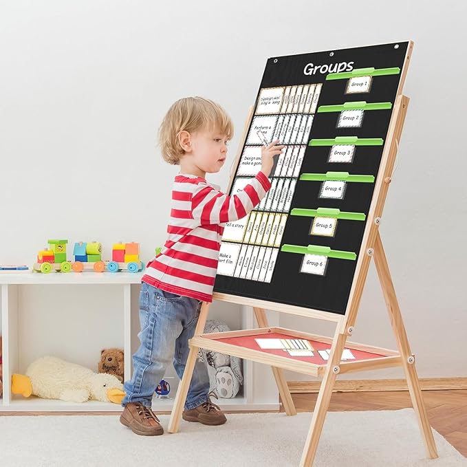 Small Group Management Pocket Chart for School, Class Jobs Chart with 48 Pockets & 84 Cards, Small Group Organizer for Classroom, Teacher Supplies (Black)