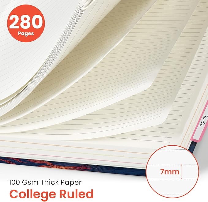 Large Lined Spiral Journal for Women Cute Hardcover 5 Subject Notebook for Work 8.5" x 11" with Removable Dividers & Tabs, College Ruled, 280 Pages Aesthetic Journal for Work, School & Note Taking, Dusk Sentinel