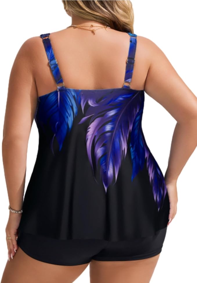 Hanna Nikole Womens Tankini Swimsuits 2 Piece Bathing Suit Flowy Ruffle Tankini Tops with Swim Shorts