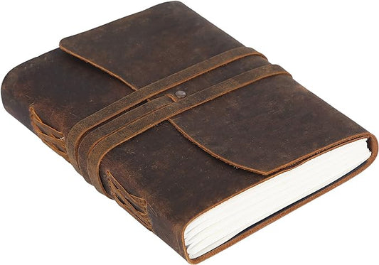 KomalC Handmade Leather Journal | Writing Diary | Bound Daily Notepad For Men & Women Unlined Paper Medium, writing pad gift for artist, sketch