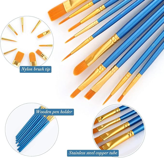 Acrylic Paint Brush Set, 50 Packs / 500 pcs Nylon Hair Brushes for All Purpose Oil Watercolor Painting Artist Professional Kits