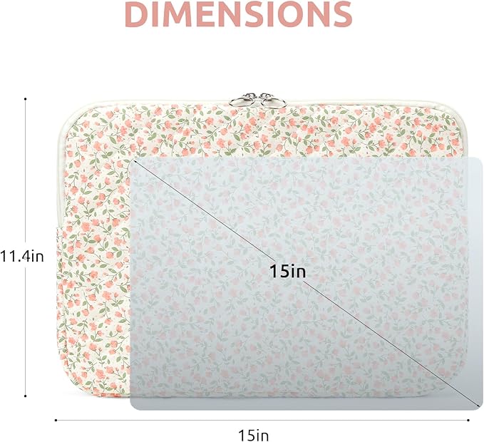 Puffy Laptop Sleeve 13-15.6 Inch Cute Quilted Laptop Protective Case Padded Floral Computer Sleeve for MacBook (B-Pink, 15 Inch)