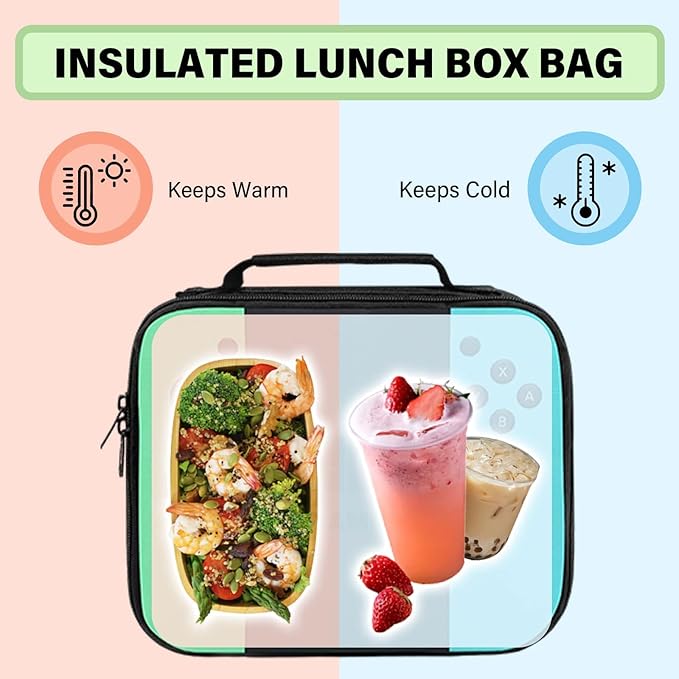 Insulated Lunch Box for Boys Girls, Game Lunch Bag for School Work Office Travel Picnic Hiking Beach, Waterproof Leakproof Portable Fits Most Bento Boxes