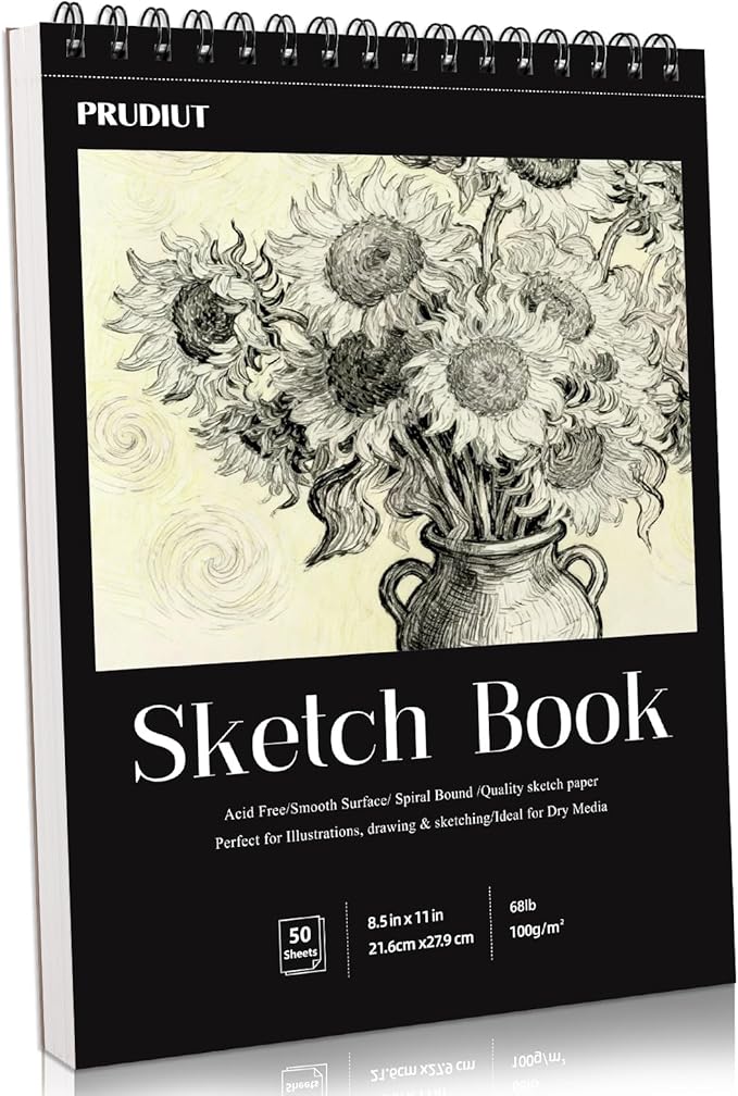Prudiut Sketch Book Sketch Pad 8.5x11, Sketchbooks for Drawing 50 Sheets Acid Free Paper Spiral Binding Perforated Hardcover for Beginners Artists Ideal Gift Media Pencil Charcoal