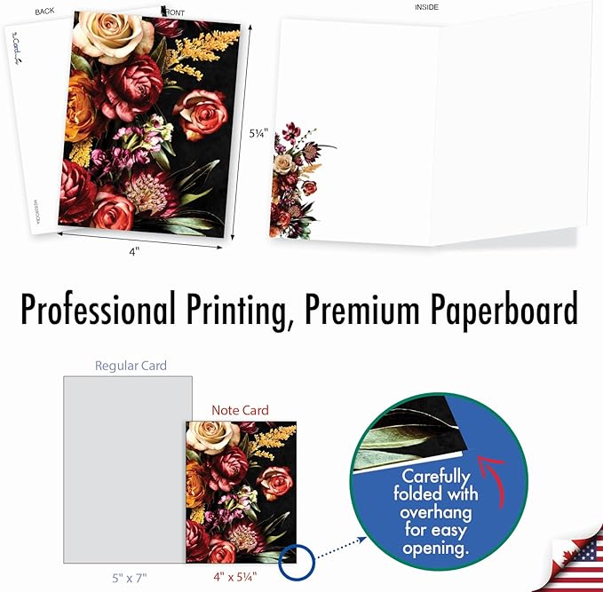 The Best Card Company - 20 Assorted Blank Plant Cards Boxed (4 x 5.12 Inch) (10 Designs, 2 Each) - Floral Passion AM2828OCB-B2x10