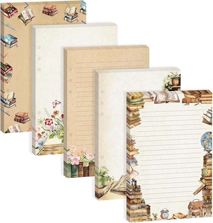 100 Sheets Vintage Book A5 Refills Papers for Planner Insert Binder, 120GSM Thick Reading Notebook Fillers, Book Lover 6 Hole Loose Leaf Papers for A5 6 Ring Binder Journal Diary Budget