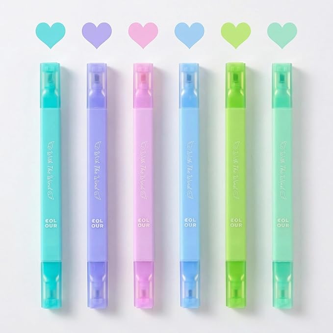 konket 6Pcs Aesthetic Cute Highlighters with Soft Chisel Tip,Bible Highlighters No Bleed, Quick Dry Highlighter Markers