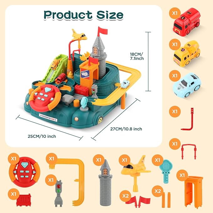 2026 Upgraded Car Adventure Toy for 3 4 5 6 Year Old Boys Girls, Race Track Toy with Steering Wheel & Sound, Montessori STEM Toys for Toddlers, Fine Motor Skills Birthday Gift for 3-5 Year Old Kids