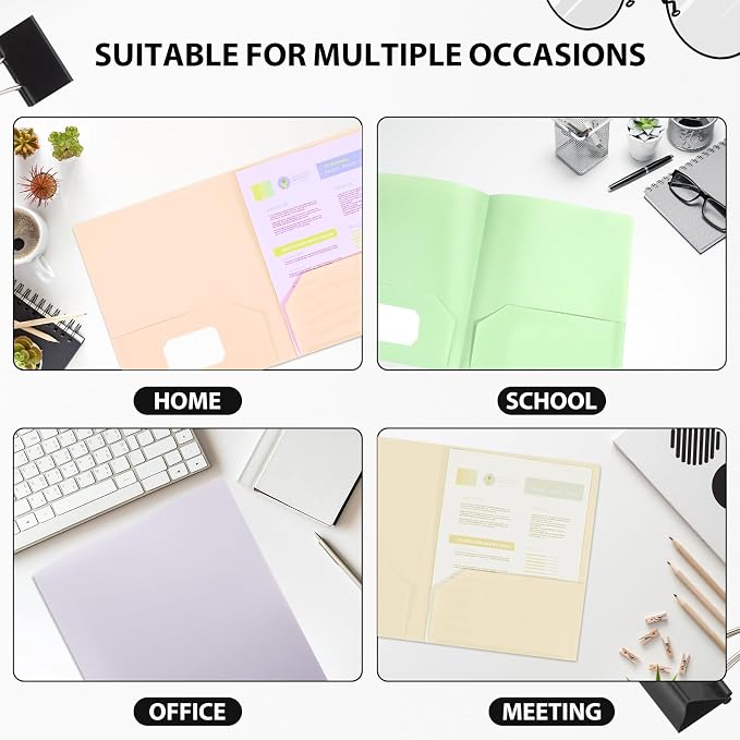 Plastic Folders with Pockets, 2 Pocket, Letter Size | 8.5x11 Paper, Business Card Slot, Black to School Supplies, For Kids / Students / Teachers, Office Organization