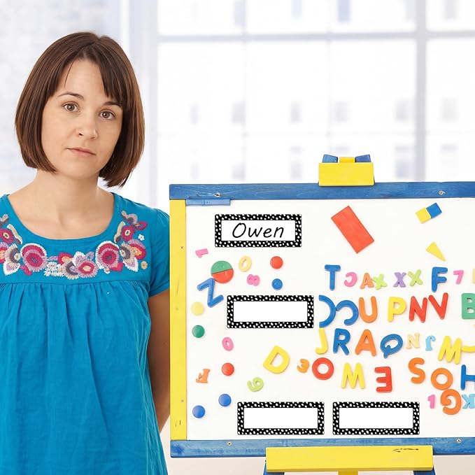 Eaasty 48 Pcs Dry Erase Magnetic Label Back to School Magnetic Name Labels Colored Black White Composition Dots Reusable Name Tag for Whiteboard Office Home(Not Include Pen)(Dots 2)