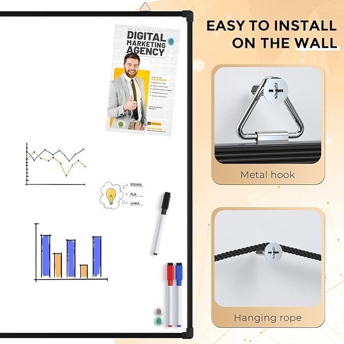 MaxGear White Board for Wall 24" x 18", Double Sided Dry Erase Board, Magnetic White Board Hanging Whiteboard for Home, School, Office, Black Frame
