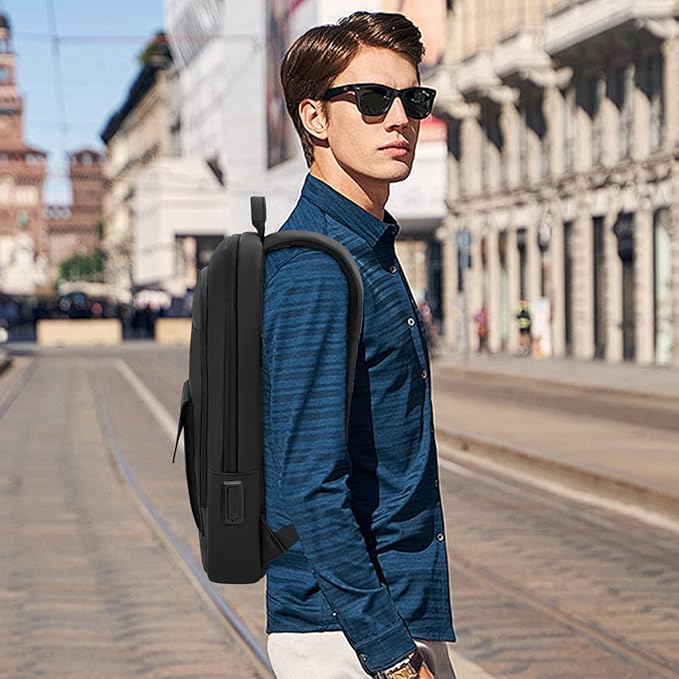 Business Backpack for Men Slim Lightweight Laptop Backpack for 17.3 Inch Computer Water Resistant Small Office Backpack for Commute Travel Daily Office Work with Small Bag (Black, 17.3")