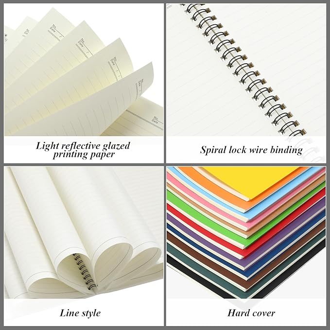 Leelosp 12 Pcs Small Spiral Notebook Lined Spiral Journal College Ruled Notebook Wire Bound Kraft Cover, 120 Pages for Work (Multicolor,8.5 x 11 Inch)