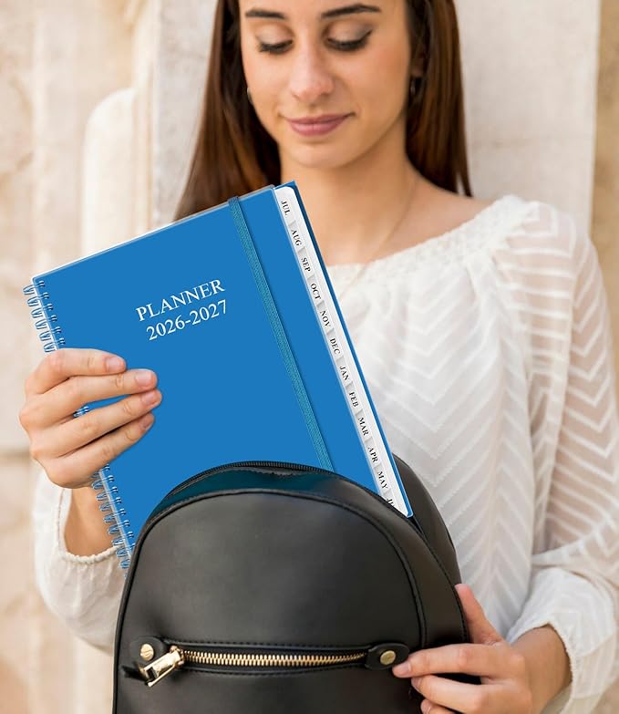 Academic Planner 2026-2027 - Weekly & Monthly Planner from July 2026 to June 2027, Agenda 2026 2027 with Inner Pocket, Elastic Band, 8.5" x 11", Blue