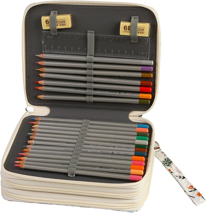 Portable Colored 72 Slots Pencil case Organizer with Printing Pattern for Watercolor Pens or Markers, Pencil Case Organizer for Artist