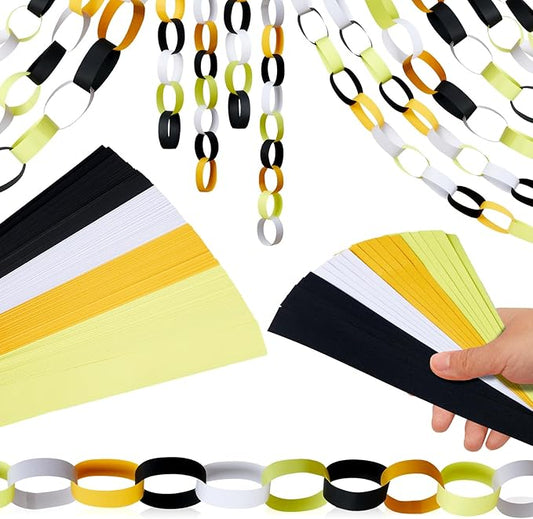 Lincia 600 Sheet Paper Chain Garland Strips 1x8 Inch with Double Sided Tape, DIY Construction Paper Chains for Birthday Wedding Holiday Party Decorations, Crafts Supplies (Black Gold)