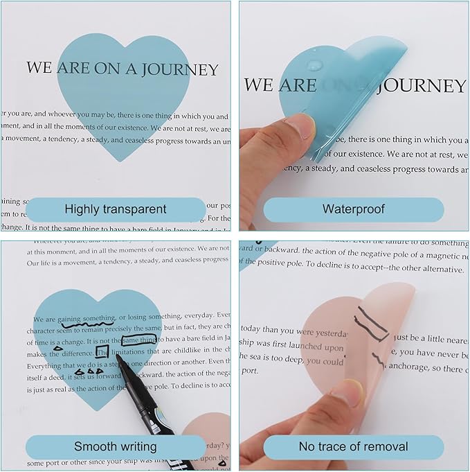 Vuzvuv 920 Sheets Transparent Heart Sticky Notes with Pen, Bulk Translucent Sticky Notes Set for Bible Tabs, Book Tabs, Office School Supplies