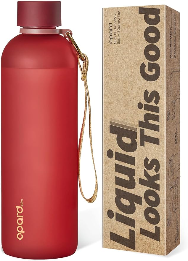 Opard Slim Water Bottle 27oz, Dishwasher Safe Plastic Water Bottle BPA-Free, Leakproof Screw Top, Cranberries Red, Reusable for Travel School Sport Gym Hiking