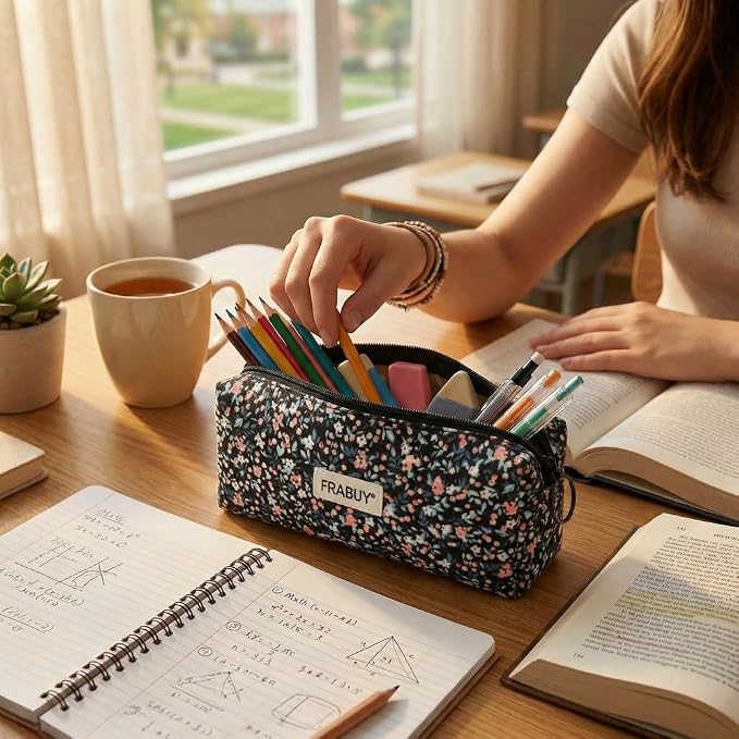 Soft Corduroy Pencil Case Pen Pouch Organizer, Small Stationery Bag | Black small floralzipper pencil pouch, smooth zipper, daily cosmetics holder, compact organizer for school teen girls, women