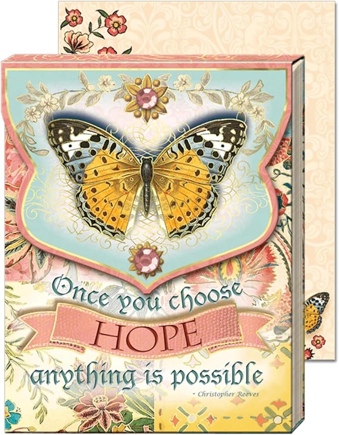 Punch Studio Flip-Top Pocket Notepad 3" x 4", For Daily Notes or Notes on-the-go, 75 Illustrated Sheets with Gold Foil Accents, Gems & a Magnetic Closure - Hope Butterfly (59633)