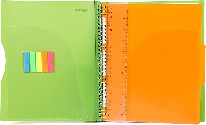 Mintra Office Durable PREMIUM Spiral Notebook, ((Green, 1 Subject, 8.5in x 11in)), Fabric Covered Coils, No Snags, Removable Adjustable Pocket Dividers, Ruler, Organization, Customizable
