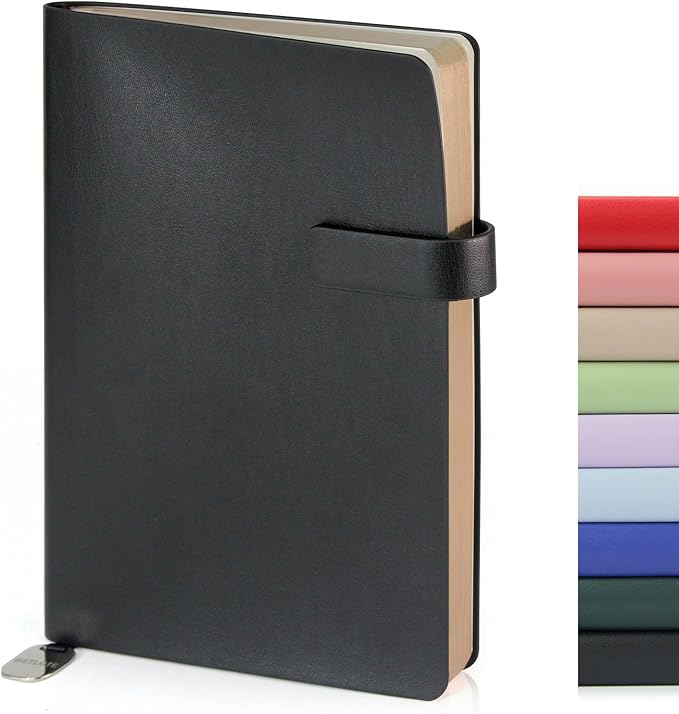 Soft Cover Leather Journal Notebook A5 Blank 212 Pages 5x8.25 Inches with Strap Closure Travel Work School Writing Journaling Notebooks for Women Men Gift Box Packaging Black