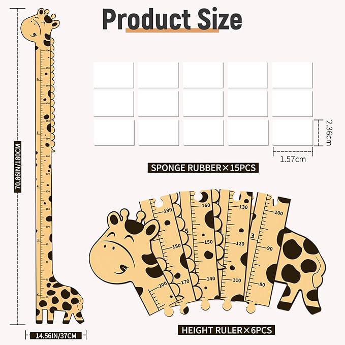 Wooden Growth Chart for Kids,Giraffe Height Chart for Boy Girls,Measuring Board for Kids Height,for Child's Room,Nursery Decor Decoration Wall Art (Brown giraffe)