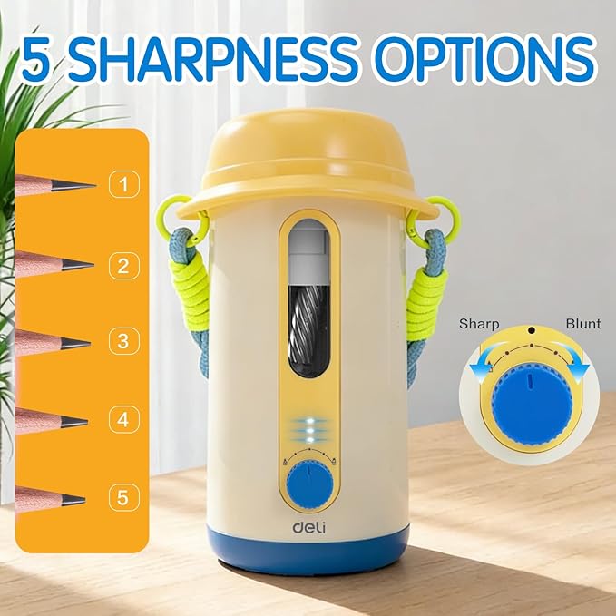 Electric Pencil Sharpener, Low Noise Fully Automatic Pencil Sharpener for Classroom,6.9-10.8mm Colored/Jumbo Pencils, Auto in & Out,Rechargeable Hands-Free Sharpener for Home/Office,Yellow