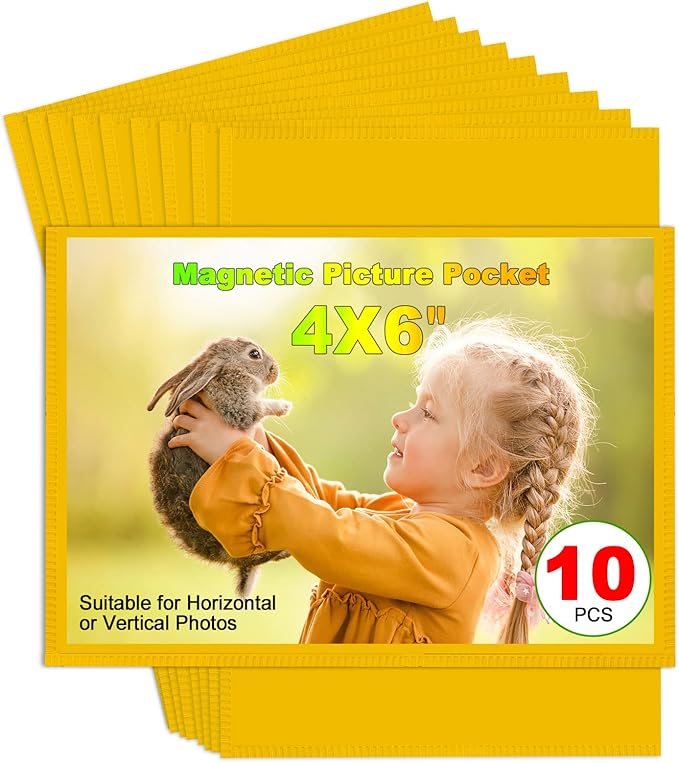CHUNNIAO Yellow Magnetic Picture Frame 4X6 for Refrigerator 10 Pack,Photo Magnets Sleeves