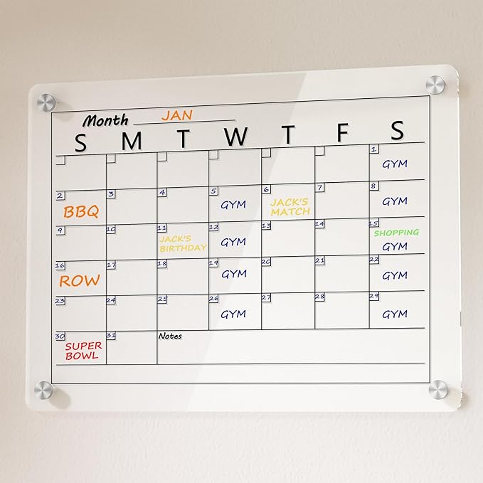 Neatsure Acrylic Calendar Whiteboard for Wall, 15"x11" Small Clear Monthly Planner Dry Erase White Board for List, Kitchen, Planning, Memo