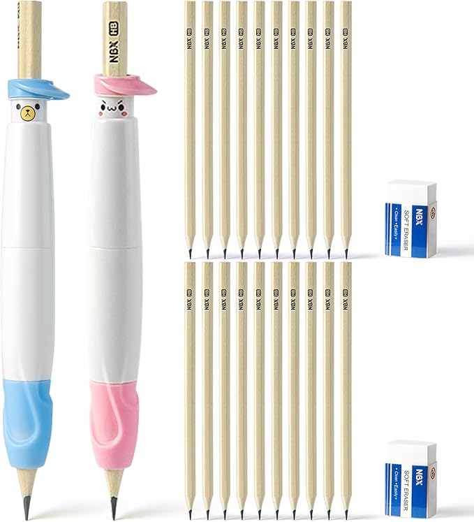 Pencil Grips for Kids Handwriting, Pencil Grippers/Holder, Writing Posture Correction for Toddler/Preschool, Homeschool Education, can Serve as Mechanical Pencil & Pencil Extender (2 Pack,Blue,Pink)