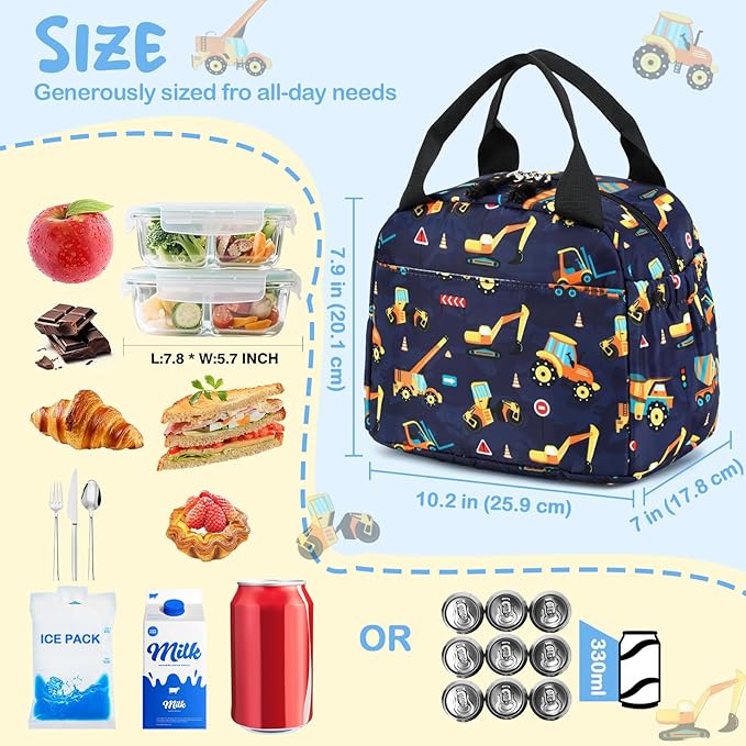 CAMTOP Boys Lunch Box Kids Insulated Lunch Bag Kids Cute Lunchbox for Boys Loncheras Para Niños