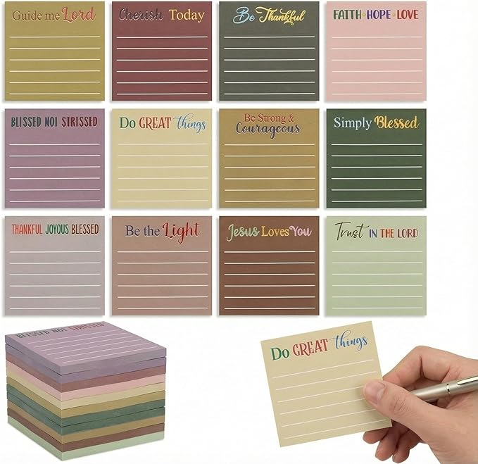 Yinder 24 Pcs Inspirational Sticky Notes Cute Motivational Sticky Notes Pad End of Year Employee Appreciation Gifts Bulk for Teacher Nurse Coworkers Office Supplies 3 x 3'' (Bible,Boho)